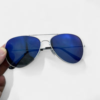 Sølvramme / Blå linse